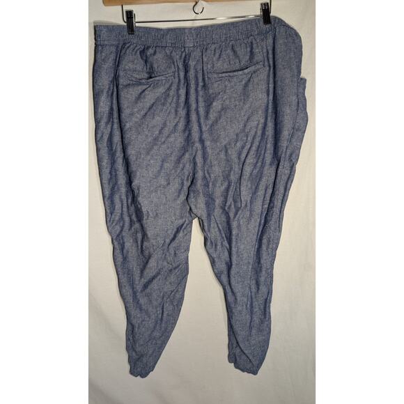 Old Navy Womens Linen Blend Pants Size XL Chambray Blue Elastic Waist Cropped - Picture 4 of 7